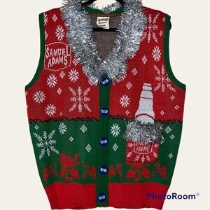 SAMUEL ADAMS womens large novelty holiday Christmas sweater vest funny party